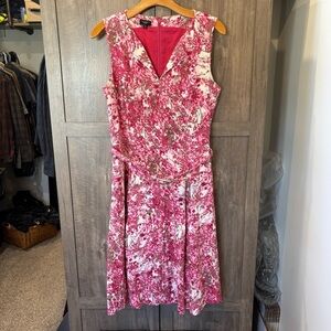 Talbots 10P Linen Pink Floral Fit & Flare Dress sleeveless